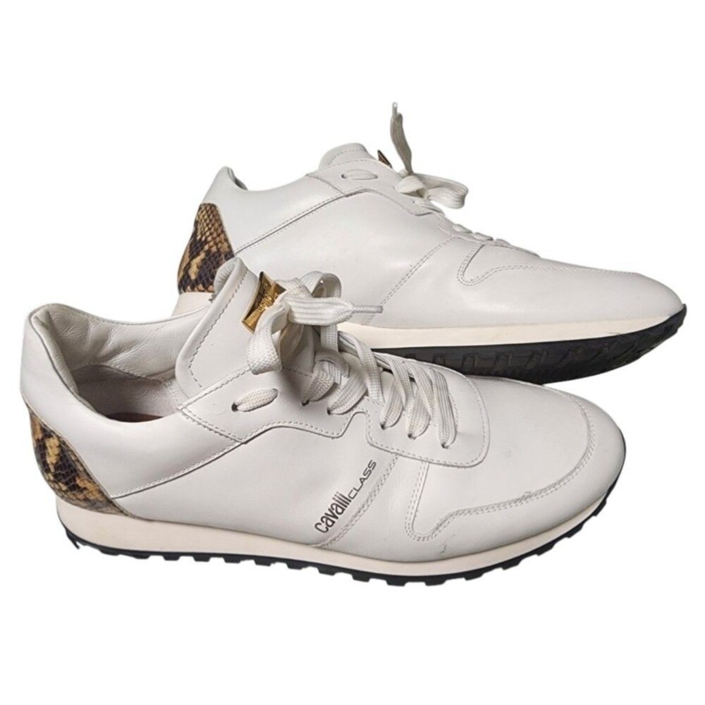 Cavalli Class by Roberto Cavelli Snakeskin Embossed Trim Leather Sneakers EU 46